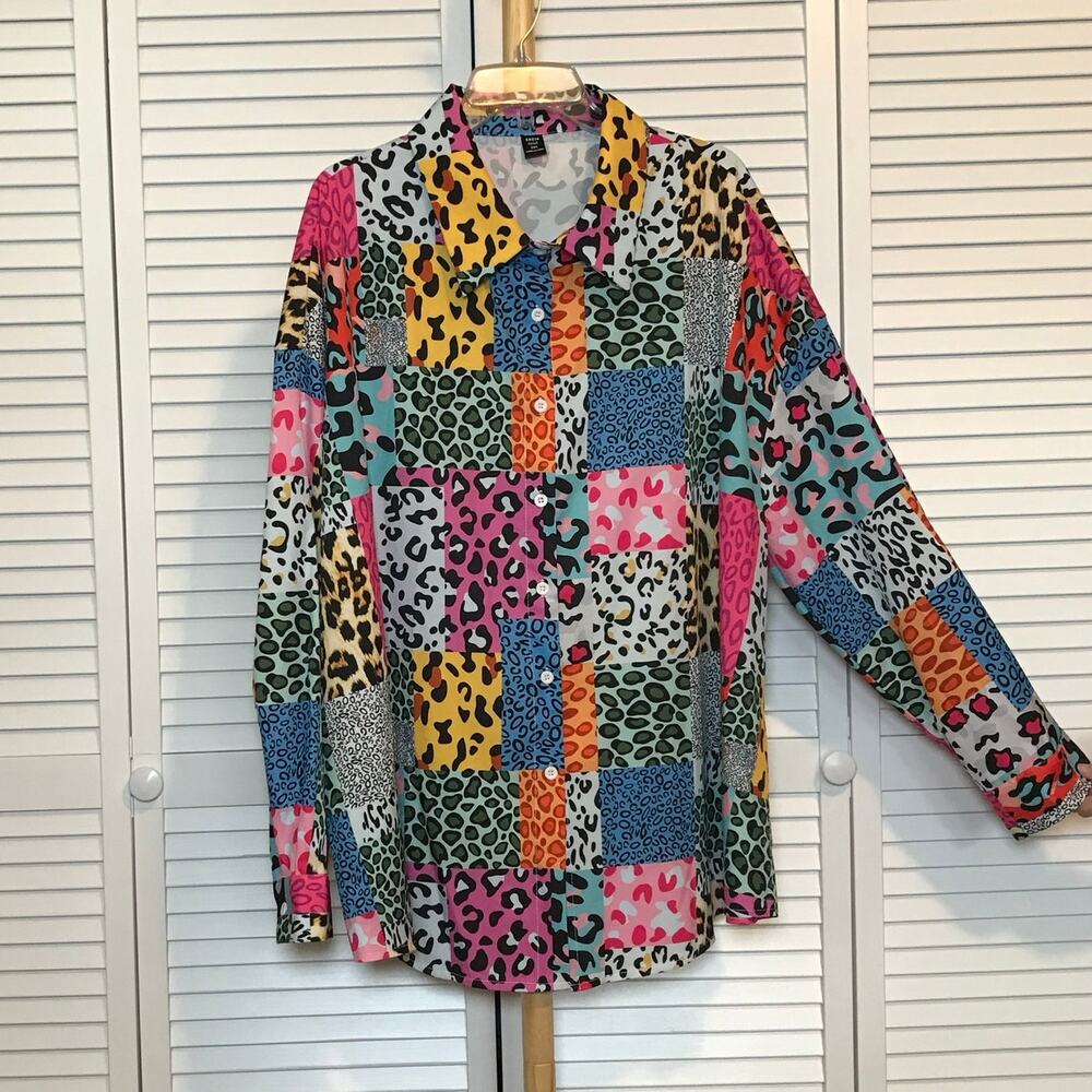 Shein Patchwork-Style Collared Button-Down Long S… - image 2